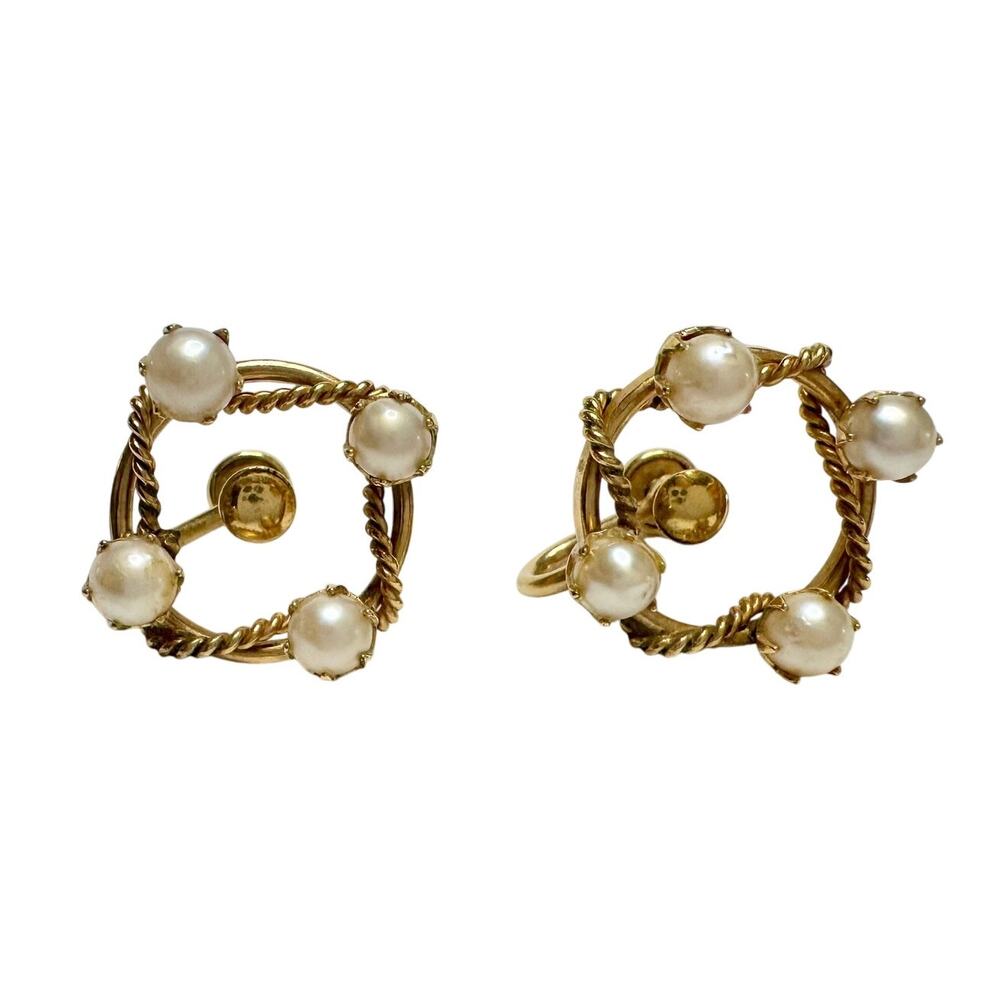 1950's Henry Griffith & Sons 1/20 - 12 K Gold Filled Pearl Screw back Earrings